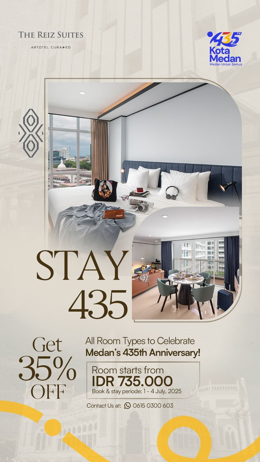 THE REIZ SUITES, ARTOTEL CURATED Rayakan HUT Kota Medan Ke - 435 Dengan Promo 35% Selama 4 Hari!