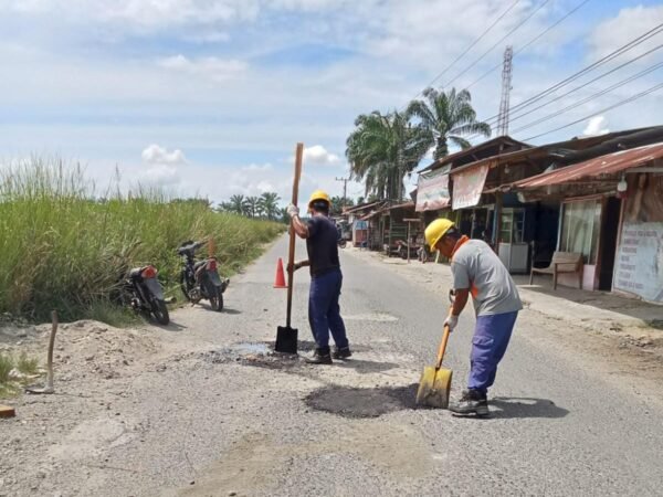 Jalan Berlubang Semakin Parah, PT Socfindo Kebun Seumayam Lakukan Perbaikan